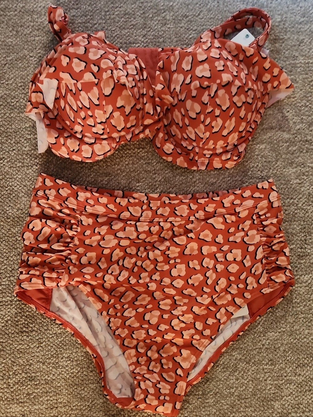 Cactus Orange and Cream Leopard Print High-Waist Bikini